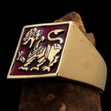 Perfectly crafted Men's red Sinhalese Lion Pinky Ring - Solid Brass - BikeRing4u