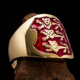 Excellent crafted Men's red 3 Lions Coat of Arms Pinky Ring - solid Brass - BikeRing4u