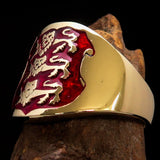 Excellent crafted Men's red 3 Lions Coat of Arms Pinky Ring - solid Brass - BikeRing4u