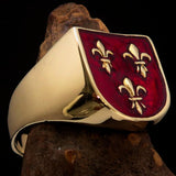 Excellent crafted Men's red Fleur de Lis Coat of Arms Ring - solid Brass - BikeRing4u