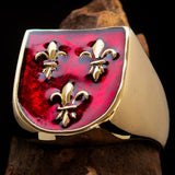 Excellent crafted Men's red Fleur de Lis Coat of Arms Ring - solid Brass - BikeRing4u