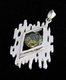 Colgante CZ verde oliva redondo asimétrico abstracto - Plata de ley