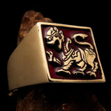 Perfectly crafted Men's red Sinhalese Lion Pinky Ring - Solid Brass - BikeRing4u