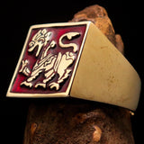 Perfectly crafted Men's red Sinhalese Lion Pinky Ring - Solid Brass - BikeRing4u