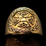 Excellent crafted ancient Celtic Birgit's Cross Men's Pinky Ring - solid shiny Brass - BikeRing4u