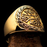 Excellent crafted ancient Celtic Birgit's Cross Men's Pinky Ring - solid shiny Brass - BikeRing4u