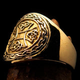 Excellent crafted ancient Celtic Birgit's Cross Men's Pinky Ring - solid shiny Brass - BikeRing4u
