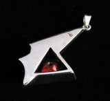 Long Asymmetric round red CZ in Triangle Pendant - Sterling Silver