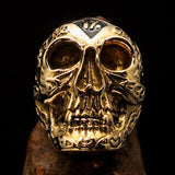 Excellent crafted Men's black 1% Runes Skull Outlaw Biker Ring - solid Brass - BikeRing4u