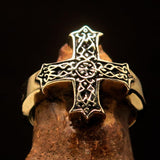 Excellent crafted Men's ornamental Celtic Cross Ring - antiqued Brass - BikeRing4u
