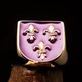 Excellent crafted Men's purple Fleur de Lis Coat of Arms Ring - solid Brass - BikeRing4u