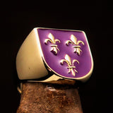 Excellent crafted Men's purple Fleur de Lis Coat of Arms Ring - solid Brass - BikeRing4u