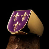 Excellent crafted Men's purple Fleur de Lis Coat of Arms Ring - solid Brass - BikeRing4u