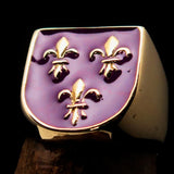 Excellent crafted Men's purple Fleur de Lis Coat of Arms Ring - solid Brass - BikeRing4u
