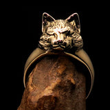 Excellent crafted happy sleeping Cat Pinky Ring - antiqued Brass - BikeRing4u
