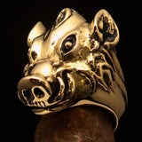 Heavy Excellent crafted Biker Ring Boar Wild Pig - antiqued Brass - BikeRing4u