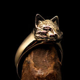 Excellent crafted happy sleeping Cat Pinky Ring - antiqued Brass - BikeRing4u