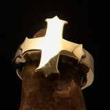 Excellent crafted minimalistic Coptic Cross Ring - mirror polished Brass - BikeRing4u