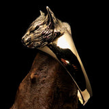 Excellent crafted happy sleeping Cat Pinky Ring - antiqued Brass - BikeRing4u