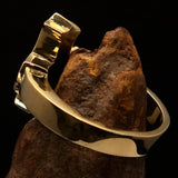 Excellent crafted minimalistic Coptic Cross Ring - mirror polished Brass - BikeRing4u