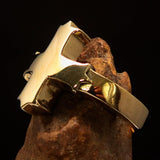 Excellent crafted minimalistic Coptic Cross Ring - mirror polished Brass - BikeRing4u