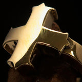 Excellent crafted minimalistic Coptic Cross Ring - mirror polished Brass - BikeRing4u