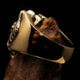 Excellent crafted Men's flying winged Cross Biker Ring - antiqued Brass - BikeRing4u