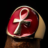 Excellent crafted Men's big red Egyptian Ankh Cross Ring - solid Brass - BikeRing4u