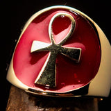 Excellent crafted Men's big red Egyptian Ankh Cross Ring - solid Brass - BikeRing4u