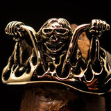 Men's Outlaw Pinky Ring Biker on Chopper - antiqued Brass - BikeRing4u