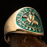 Excellent crafted Men's green Templar Knights Seal Ring - solid Brass - BikeRing4u