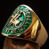 Excellent crafted Men's green Templar Knights Seal Ring - solid Brass - BikeRing4u