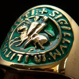 Excellent crafted Men's green Templar Knights Seal Ring - solid Brass - BikeRing4u