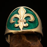 Excellent crafted Men's green Fleur de Lis Seal Pinky Ring - solid Brass - BikeRing4u