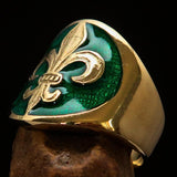 Excellent crafted Men's green Fleur de Lis Seal Pinky Ring - solid Brass - BikeRing4u
