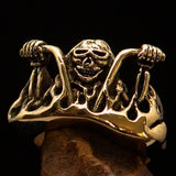 Men's Outlaw Pinky Ring Biker on Chopper - antiqued Brass - BikeRing4u