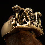 Men's Outlaw Pinky Ring Biker on Chopper - antiqued Brass - BikeRing4u