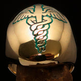 Excellent crafted Men's Green Medical Doctor Seal Ring - solid Brass - BikeRing4u