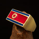Perfectly crafted Men's Flag Ring North Korea - solid Brass - BikeRing4u