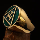 Excellent crafted ancient Men's green Masonic Pinky Ring - Solid Brass - BikeRing4u