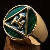 Excellent crafted ancient Men's green Masonic Pinky Ring - Solid Brass - BikeRing4u