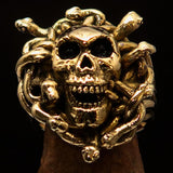Excellent crafted Men's Medusa Head Skull Ring - antiqued Brass - BikeRing4u