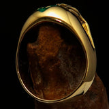 Excellent crafted Men's green 1% Flaming Skull Outlaw Ring red CZ Eyes Enamel - Solid Brass - BikeRing4u