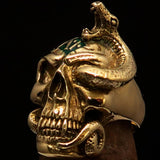 Excellent crafted Men's green 1% Snake Skull Outlaw Biker Ring - solid Brass - BikeRing4u