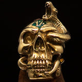Excellent crafted Men's green 1% Snake Skull Outlaw Biker Ring - solid Brass - BikeRing4u
