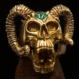 Excellent crafted Men's green 1% Ram Skull Outlaw Biker Ring - Solid Brass - BikeRing4u