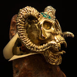 Excellent crafted Men's green 1% Ram Skull Outlaw Biker Ring - Solid Brass - BikeRing4u