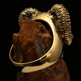 Excellent crafted Men's green 1% Ram Skull Outlaw Biker Ring - Solid Brass - BikeRing4u