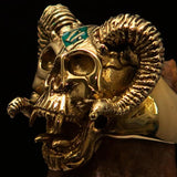 Excellent crafted Men's green 1% Ram Skull Outlaw Biker Ring - Solid Brass - BikeRing4u
