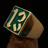 Excellent crafted Men's green lucky Number 13 Biker Ring - Solid Brass - BikeRing4u